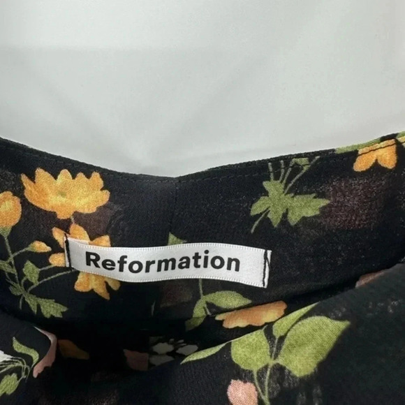 Reformation Soleil Mini Dress Black Floral Square Neck Size 10 B400 - Picture 5 of 5